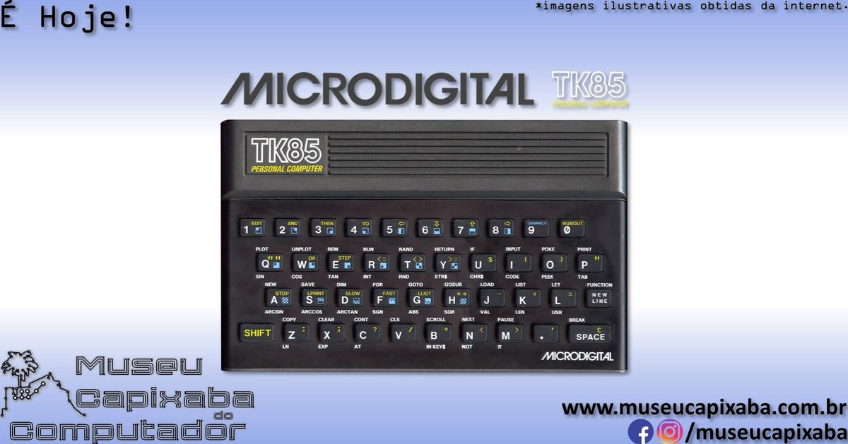 museucapixaba's tweet photo. É hoje! O microcomputador Microdigital TK-85 de 1983.
+em https://t.co/sJfNZeFbOB
#MuseuCapixaba #mcc #éhoje #museu #Retro #OnThisDay #AY38912 #GeorgeKovari #TomasKovari #Microdigital #TK82C #TK85 #Prológica #CP200 #ReservadeMercado #SinclairResearch #ZX80 #ZX81 #ULA #ZilogZ80 https://t.co/InRbDSV2aH