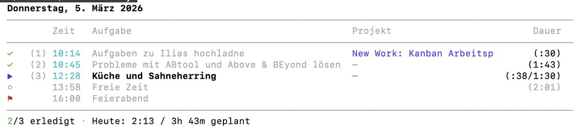 IT_Digital_AC's tweet image. Habee meinem persönliches Zeitmanagement-Tool "Above &amp;amp; Beyond" jetzt auch eine Kommandozeile spendiert. Als ADHS-Typ benötige ich für alles, was ich mache timeboxen, sonst geht Fokus flöten

#Tool #TimeManagement #TimeBoxing #CLI