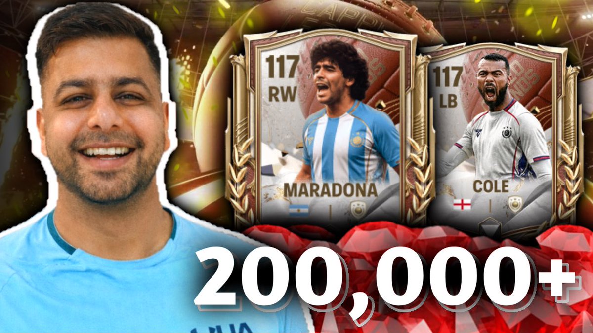 Akash62455881's tweet photo. 🚨200,000+ GEMS PACK OPENING🚨

https://t.co/gl4hr7Hbix

⭐️117 RW MARADONA
⭐️117 LB COLE 
⭐️116 CAM LAUDRUP
✨MANY MORE AMAZING PLAYERS PACKED

👍🏻LIKE
🤝SHARE
❤️SUBSCRIBE

⭐️BIG GIVEAWAY ON 21ST MARCH⭐️

❤️DROP A FOLLOW & RT❤️
#FCMobile @EASFCMOBILE #fcmobile 

@abhayv5545 @MariusMM06 @fcmobileconsult @FirstHalfYT @minusfcmobile @Nikolas7FC  @VishyFCYT @FCMMIZ @rkreddyEAFC @Jacobek08  @PhanMinhHauFFM @FCMobileCrew  @Enzo9CFC @purefootball_x @fifa07mania @DrPinguPlays  @JXLFM_YT @saumya_H2H @FCM_KEAN  @GWM9MOP @NlJash @Tomar273 @Thakor9879 @ui_parth @FCBROWN34 @AnshBansal0705  @tutiofifa @taibur700 @MysterioDeYT @Saurrrabhhhh @Insane__Ak @JONALDINHOtm @ShoeLhaze @RavenciaFC @KnowHash  @Sheikty @_AnmolRana @GokuFifaMobile 
 @TASGAMING04 @billionaire_87 @ZitoFC @Mr_Believer1810 @Tanveer92077768 RT✨✨