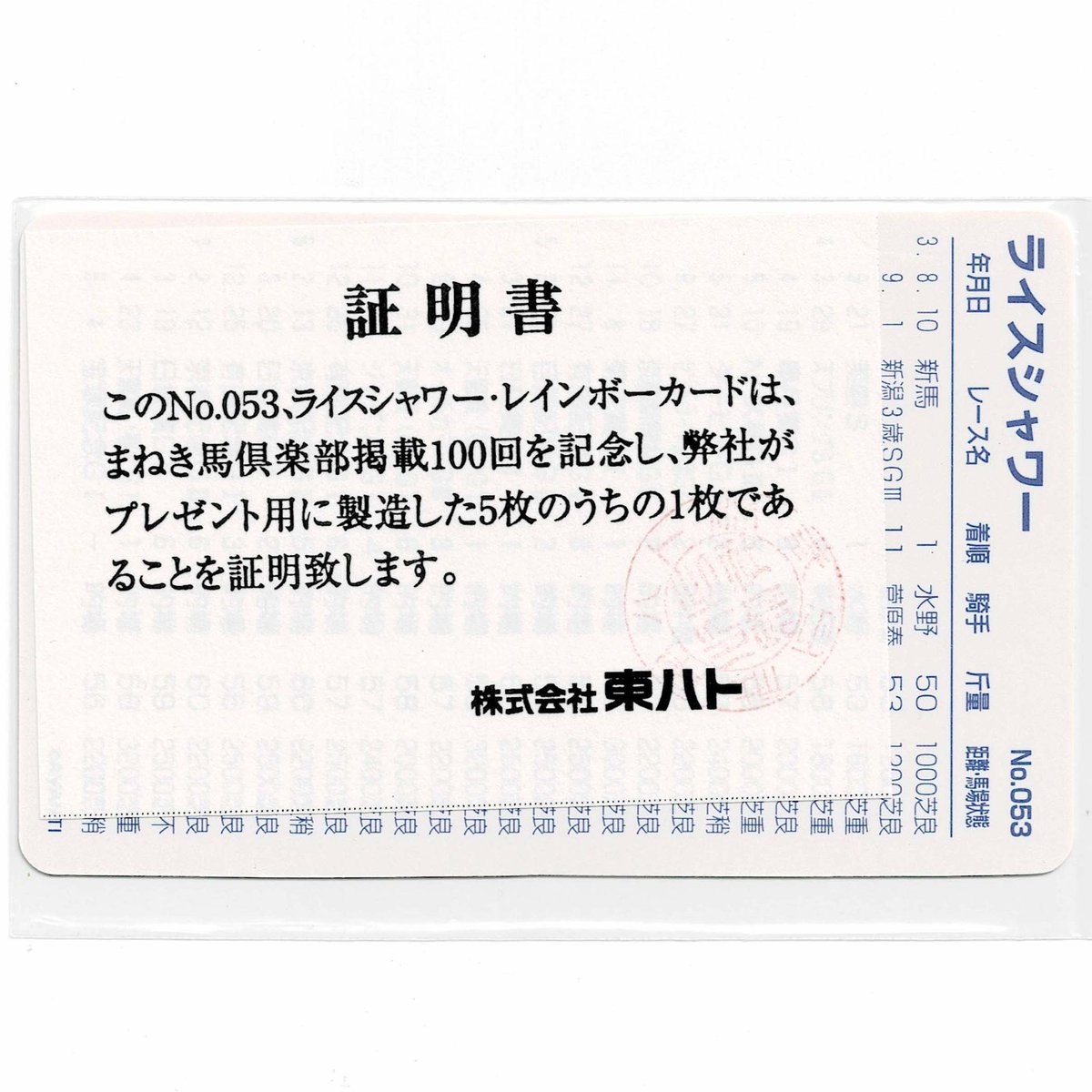 まねき馬倶楽部 No.053 #ライスシャワー #的場均 レインボーカード