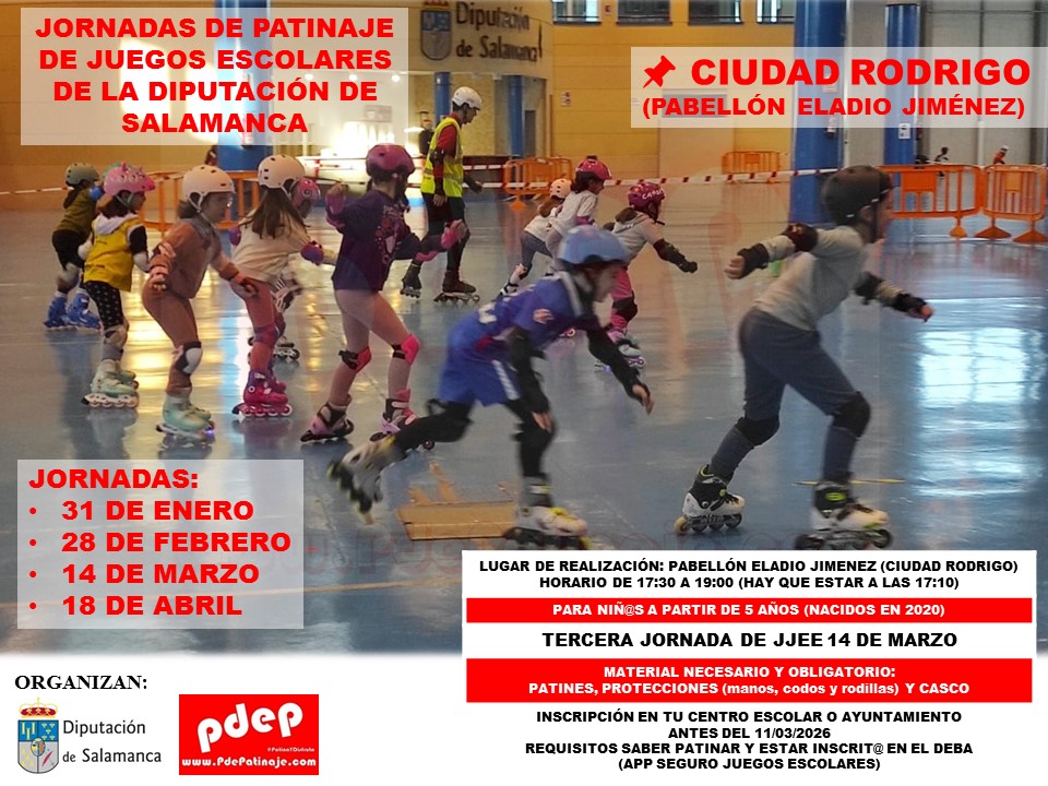 PdePatinaje's tweet photo. El próximo sábado 1️⃣4️⃣ por la tarde será la segunda Jornada de Patinaje de los Juegos Escolares de @dipusalamanca  en @ayto_crodrigo
Aquí tienes la ubicación: https://t.co/oYsfGNoZJ6
⚠️ TODAVÍA PUEDES INSCRIBIRTE 📝
#Patinaje #JJEE
#DeporteDivertidoYSeguro
#PatinaYDisfruta https://t.co/OMpt3IZGZx