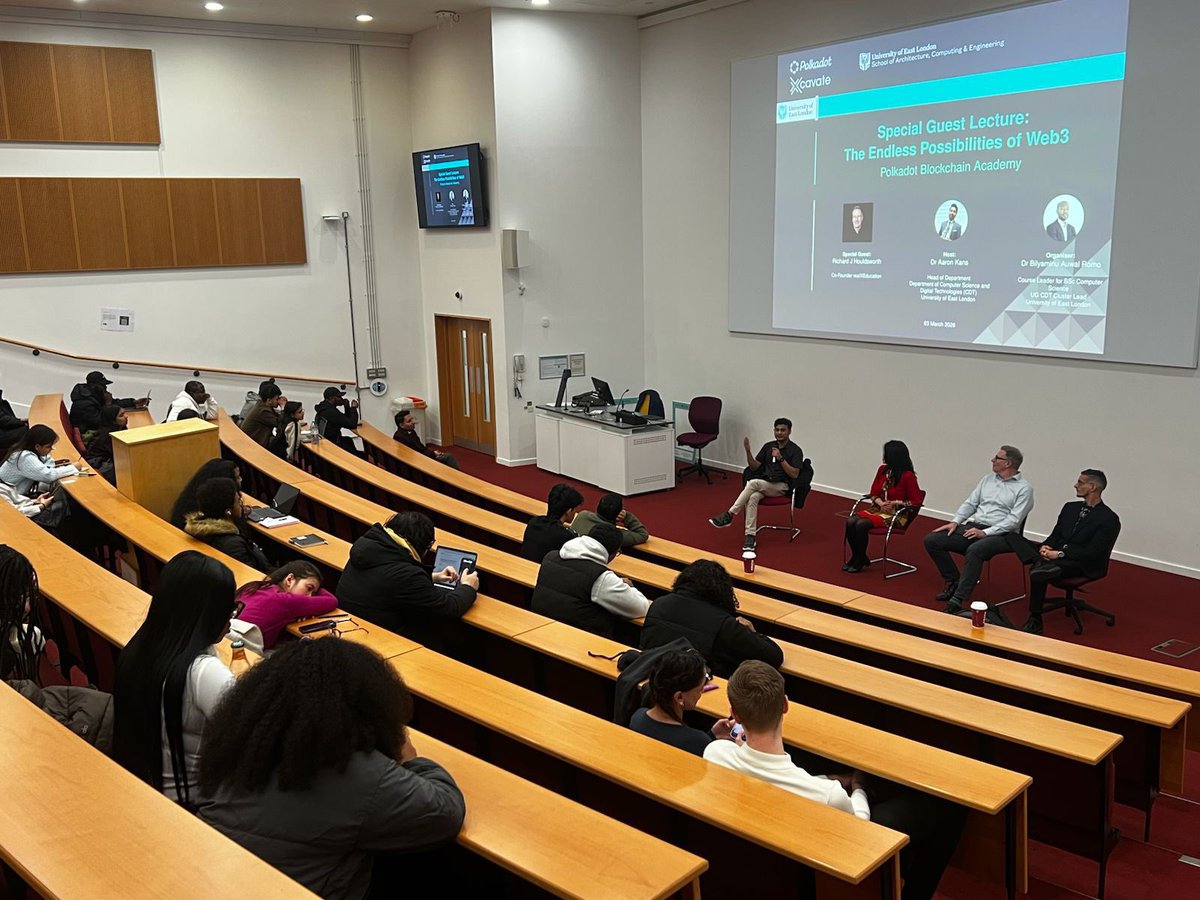 xcavateprotocol's tweet photo. The realXeducation peer-to-peer learning platform to empower university students through their study years to become more employable, was very well received by the University of East London Computer Science students this week. Thanks especially to Bilyaminu Auwal Romo, Ph.D. and Aaron Kans for their warm reception and continued support. Thanks also to @RichardXcavate and Dr Annie YF Loo MBA BEng(Hons) CEng MIET for investing time to present our Xcavate protocol and core dApps.