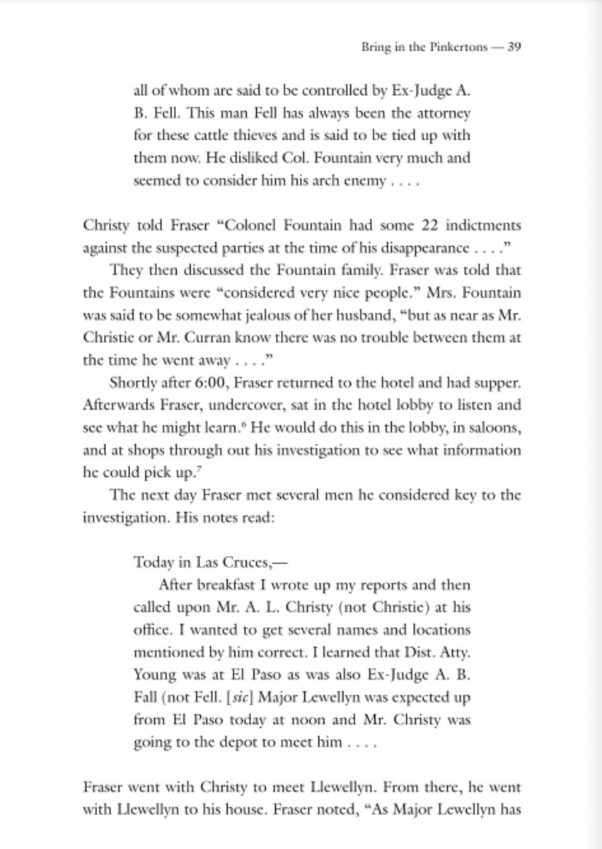 CoreyRecko's tweet photo. On March 5, 1896, Pinkerton operative John C. Fraser arrived in Las Cruces to investigate the disappearance of Albert Fountain and his 8-year-old son Henry.

Pages from Murder on the White Sands: The Disappearance of Albert and Henry Fountain.

https://t.co/y109SxbiI9 https://t.co/LhxmxINqj9