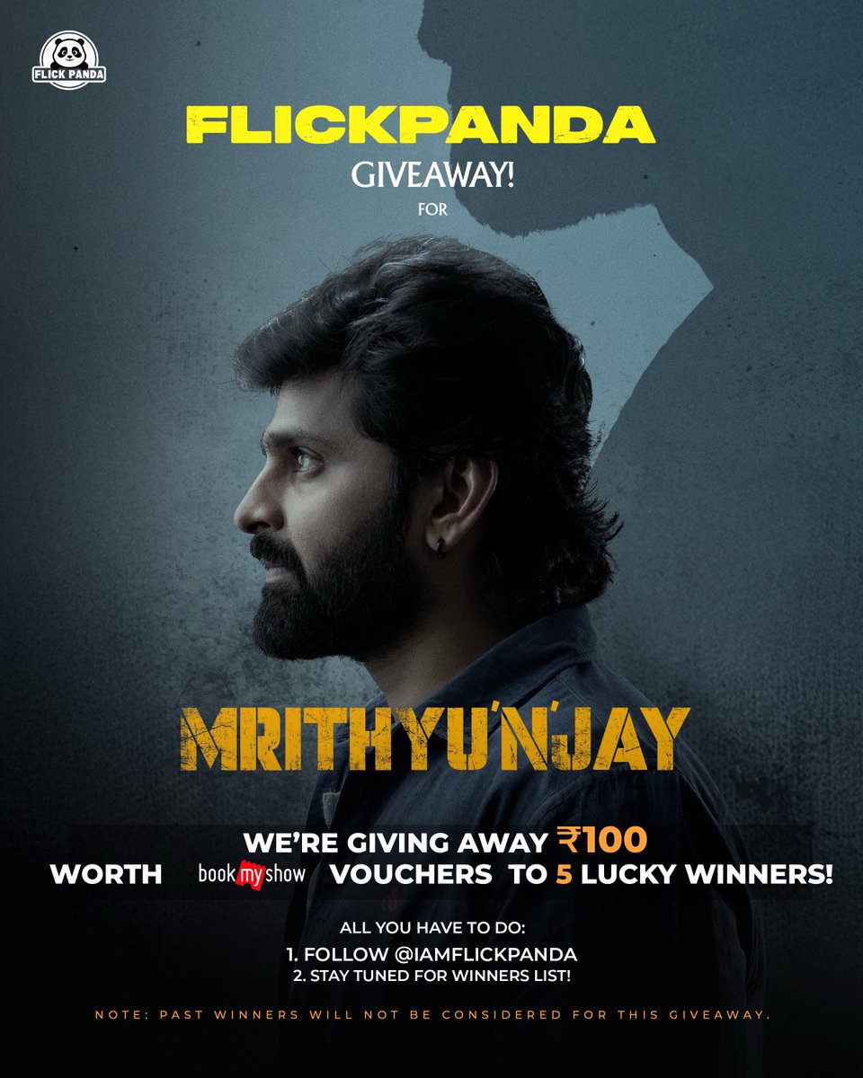 IamFlickPanda's tweet photo. 🚨#FlickPanda Giveaway Alert!🚨

We’re giving away #Mrithyunjay Movie @bookmyshow vouchers to 5 lucky winners

👉 Follow @IamFlickPanda
👉 Like &amp; Repost
👉 Sit back and wait for your chance to win!

Winners announcement - Tonight 10 pm ✅ https://t.co/1qvlhR930z