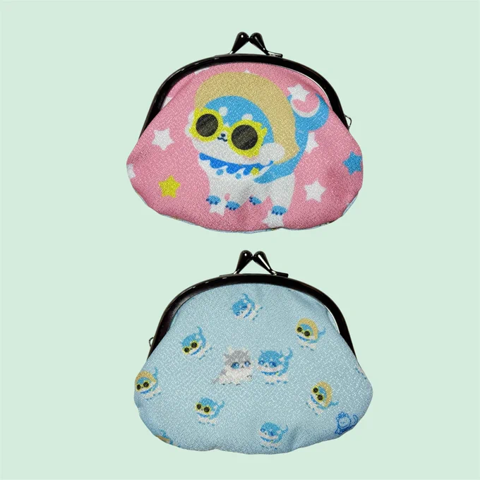 新作のがま口できてきた!!!かわいい! ちゃんと日本らしくチリメンのような生地感!! 春コミで頒布します!4枚目のポポンちゃんは頒布ではありません