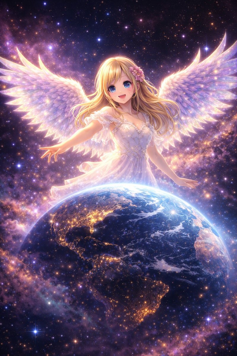 地球が崩壊しかけたとき、 一人の天使が現れた。 光が世界を包み、 桜