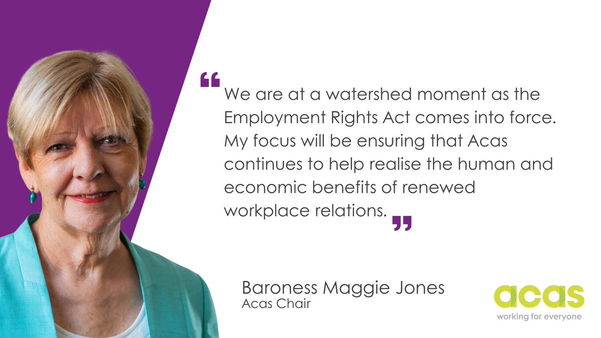acasorguk's tweet image. We’re pleased to welcome Baroness Maggie Jones @WhitchurchGirl as our new Acas Chair. Her leadership across government, Unison and the House of Lords strengthens our mission to support positive workplace relations. 

Read more 👉 acas.org.uk/baroness-jones…

#EmploymentLaw #Policy