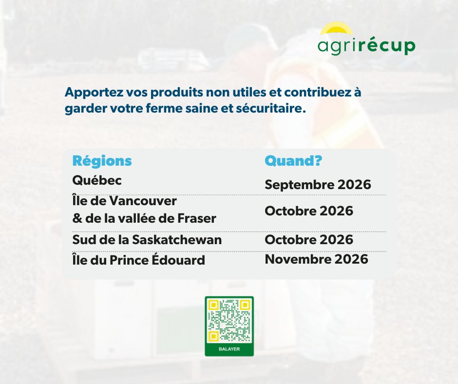 AgriRecup's tweet photo. Nous serons de retour cet automne pour recueillir vos pesticides et médicaments non utilisables ♻️ Veuillez conserver vos produits non désirés en lieu sûr jusqu’à ce qu’un événement AgriRÉCUP ait lieu près de chez vous. Pour en savoir plus, visitez : https://t.co/bkHNWctVzn https://t.co/831WRCCS7K