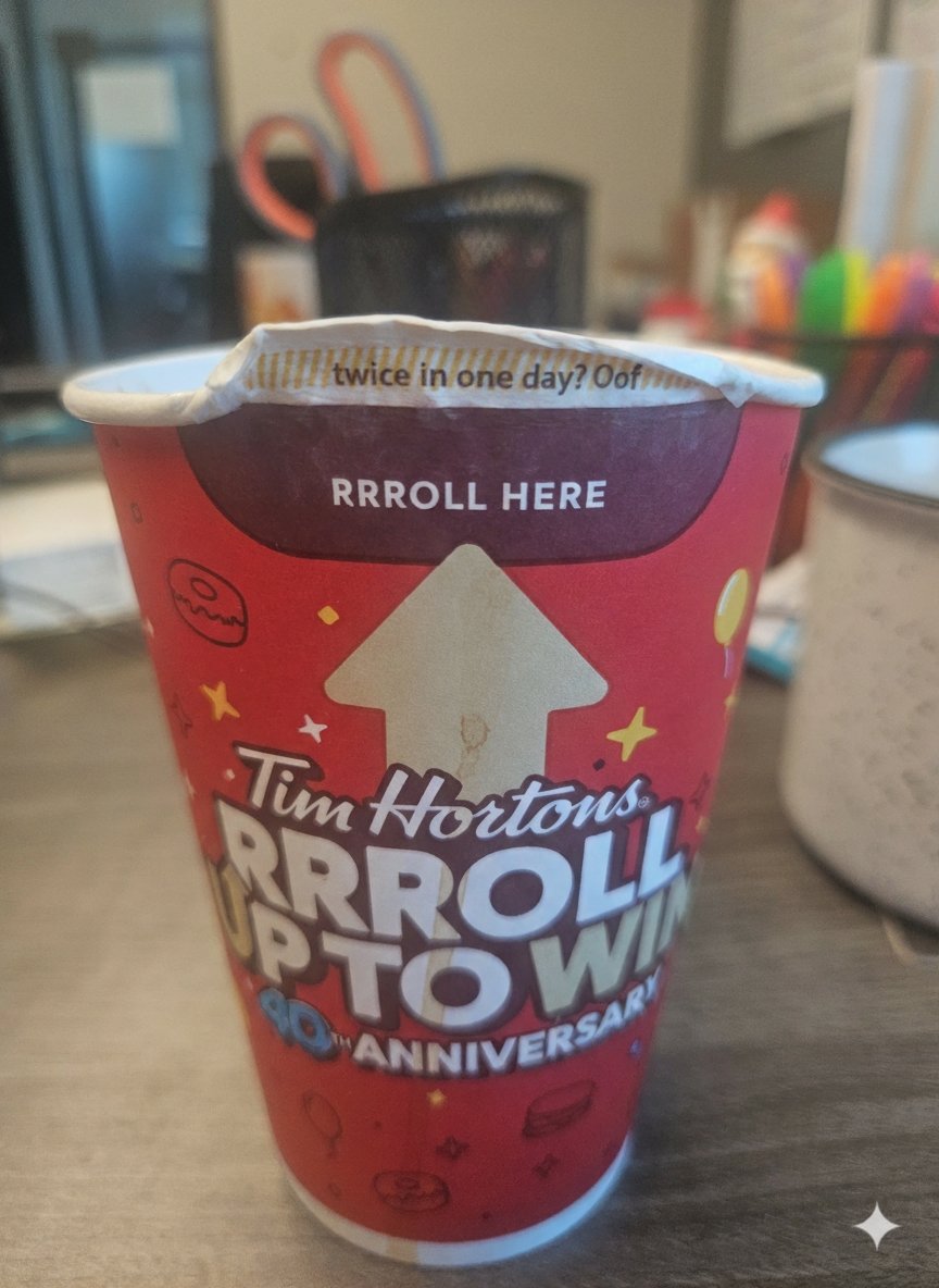SamQualiana's tweet photo. @TimHortons this losing streak is killing me.  I'm usually 1/3, but I haven't won at all yet 😆. https://t.co/yhjsZat0FF
