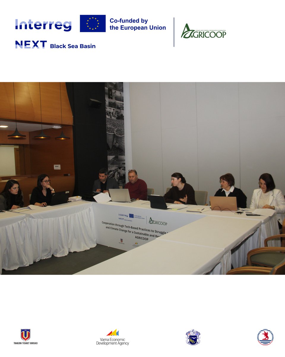 agricoopproject's tweet photo. Within the context of BSB01005 AGRICOOP project, the first Consortium meeting was held by Trabzon Commodity Exchange. Project partners VEDA (PP2), BSU (PP3), and OMU (PP4) attended the meeting. @BlackSeaBasin #Interregnextbsb #InterregNEXT #Interreg https://t.co/phZScJ75l8