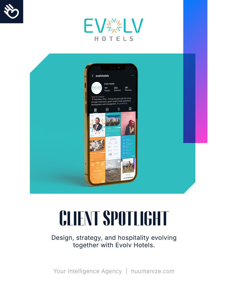 From content and design to long-term positioning, we’re proud to help Evolv Hotels show up consistently, professionally, and with intention across every touchpoint.

Built on vision. Powered by strategy. Elevated through execution. 🩵