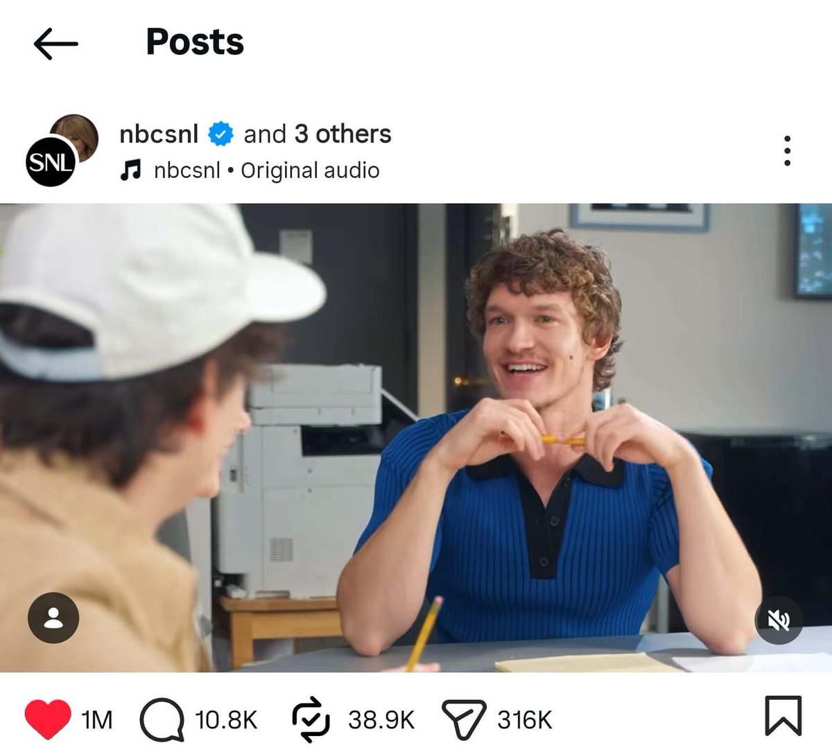 Connor Storrie’s “Accent Duel” teaser for SNL surpassed 1 million likes on Instagram.

🔗instagram.com/p/DVMN9axDjDR/
