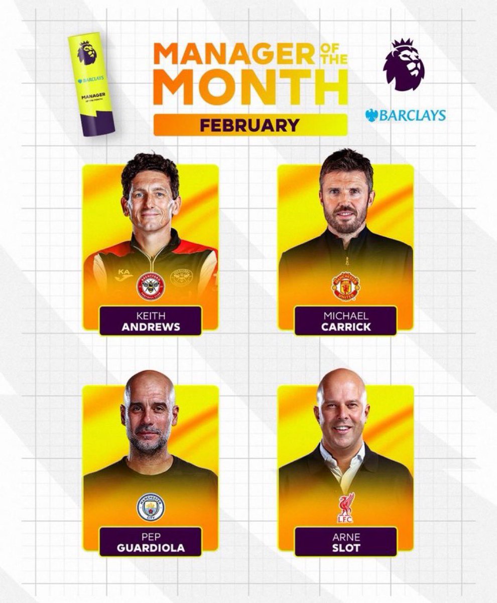 🚨 Michael Carrick nominated for Premier League Manager of the Month for February.