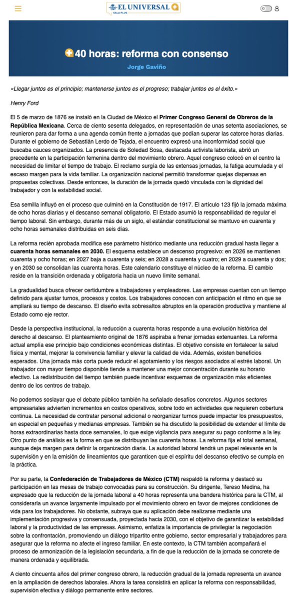 jorgegavino's tweet photo. 40 horas: reforma con consenso @El_Universal_Mx 

https://t.co/HJgXWKJDup https://t.co/KA4dkZMokH