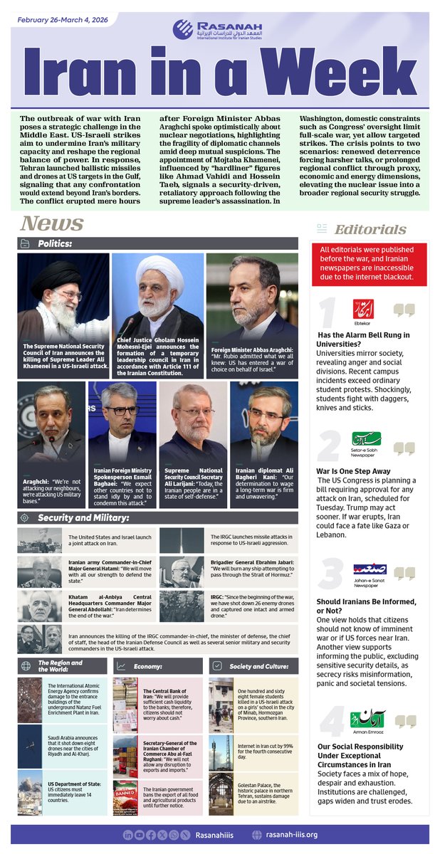 rasanahiiis's tweet image. Infographic | This week’s takeaways from the #Iranian press.
 #IranInAWeek