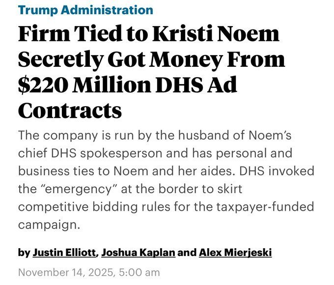 Overthinkpeanut's tweet photo. @DemocraticWins Kristi Noem is corrupt af.
#FireNoem https://t.co/v93lKecuMe