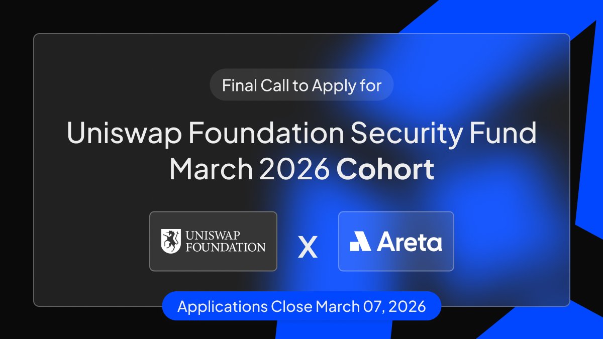 Less than 72hrs to apply for UFSF March cohort (closes March 7, 23:59 UTC)! 

Get up to 100% subsidized audits for Uniswap ecosystem projects.

Apply: areta.fillout.com/ufsf-projects
Info: areta.market/uniswap
