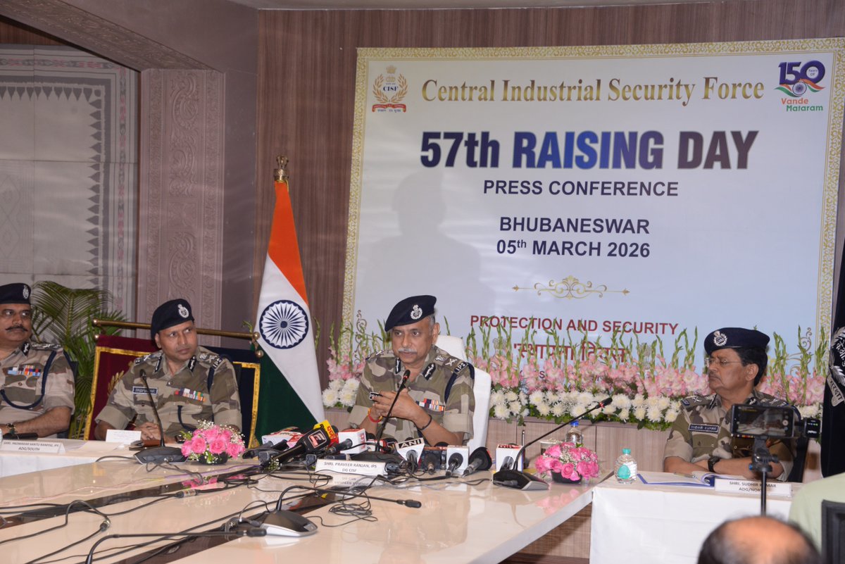 CISFHQrs's tweet photo. CISF ANNUAL PRESS CONFERENCE – 2026

The Annual Press Conference ahead of CISF Raising Day 2026 was held in Bhubaneswar, Odisha. 

The conference was chaired by DG/CISF Shri Praveer Ranjan and attended by senior officers of CISF as well as members of various media houses.

#FutureReady #ShieldOfSecurity #PrideOfIndia #CDP2026 #KRTCMundali  #ServingWithPride #NationFirst

@PMOIndia  
@HMOIndia 
@mygovindia 
@PIB_India 
@PIBBhubaneswar 
@DDNewslive