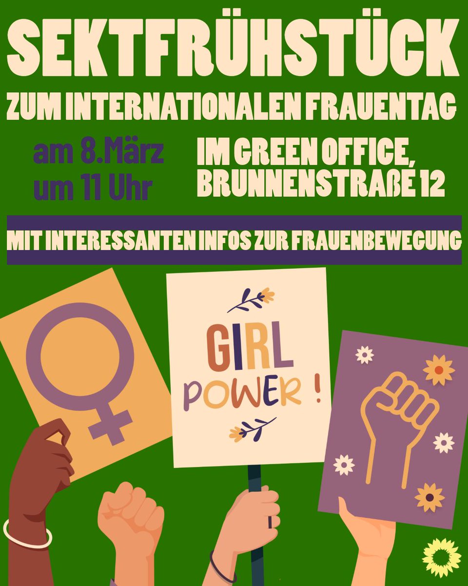 Komm vorbei! 😊

Wir laden anlässlich des Weltfrauentags ganz herzlich zum Sektfrühstück ein. Bringt gern weitere interessierte Frauen mit.

✨✨Sonntag, 8. März 2025 um 11 Uhr
Grünes Büro, Brunnenstraße 12, Ibbenbüren ✨✨

Wir freuen uns auf euch 💚

#weltfrauentag  #grueneibb