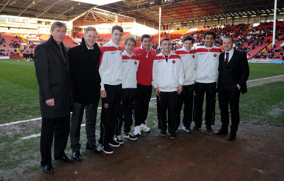 Five young Blades pictured pitchside at Bramall Lane a few years ago - can you recognise anyone? #SUFC