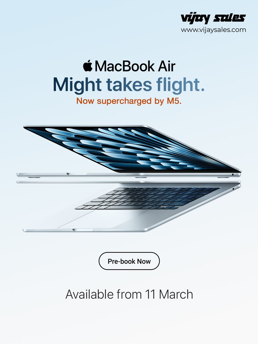 VijaySales's tweet image. Your dream MacBook just got even better! ✨
Explore MacBook Neo, Air &amp;amp; Pro with Apple Intelligence and all-day battery life built for everything you do.

Pre-book at Vijay Sales stores or website today.

#VijaySales #Apple #AppleIndia #AppleProducts #MacBook #MacBookAirM5
