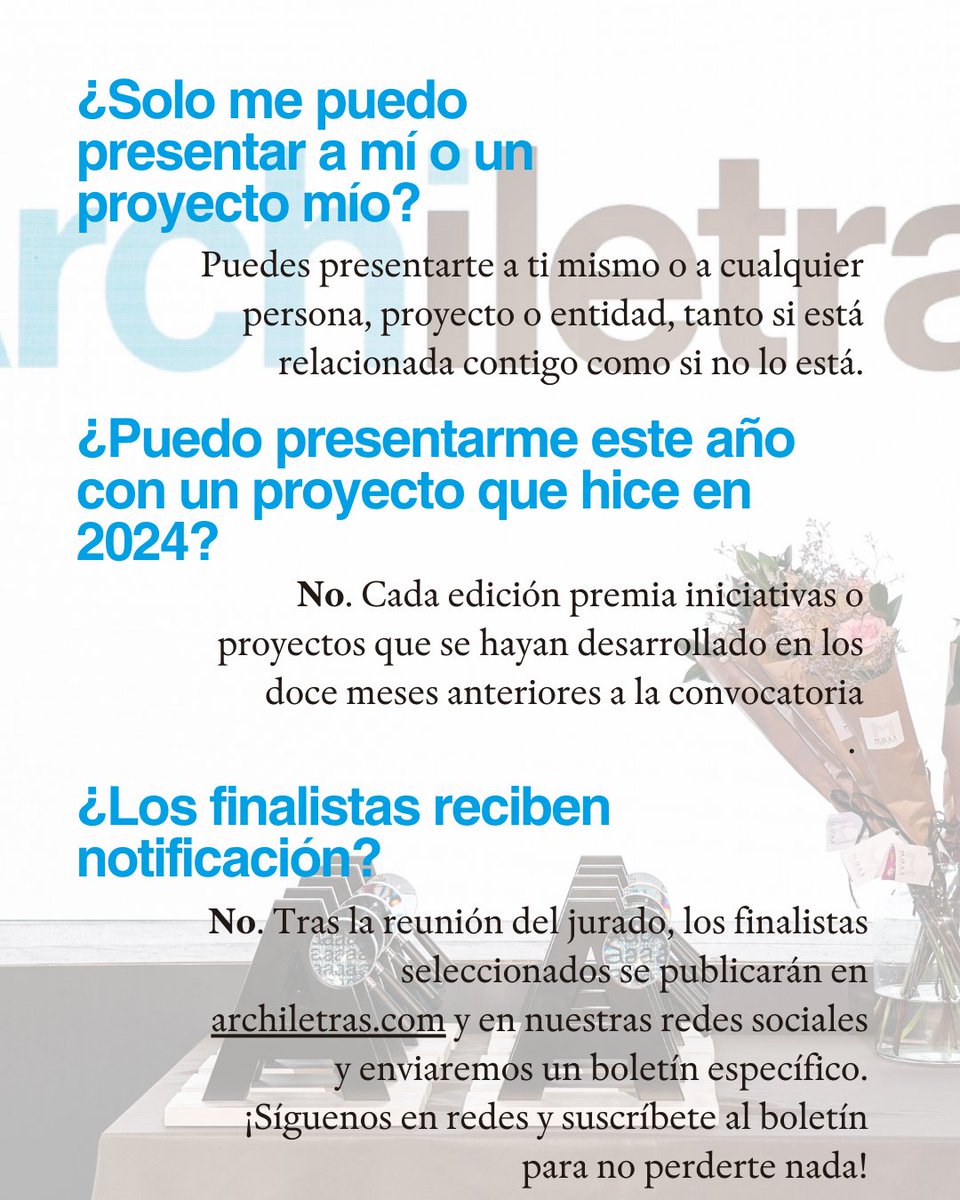 archiletras's tweet photo. 🏆📚 ¿Tienes dudas sobre los #PremiosArchiletras? Te las resolvemos aquí.
Ya sabes que la quinta edición ya está en marcha y el plazo de presentación de candidaturas está abierto hasta el 27 de abril a través de nuestra web: https://t.co/e32tMQbo7V https://t.co/gJI8YlhBN7
