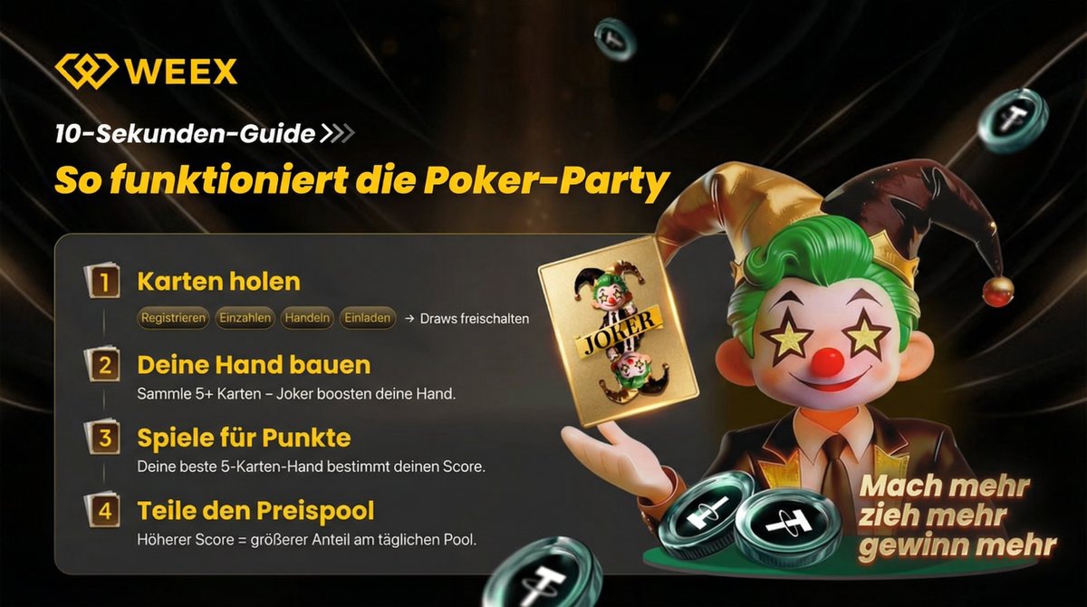 Nur noch ein paar Tage am Poker-Party-Tisch.

Immer noch ganz einfach:
Registrieren → Karten ziehen → echte Rewards teilen.
Sammle 5 Karten, um in den Tagespool zu kommen.

Triff einen Joker oder Multiplikator, um den Gewinn zu erhöhen.
Du bist noch rechtzeitig dran.

Spiel