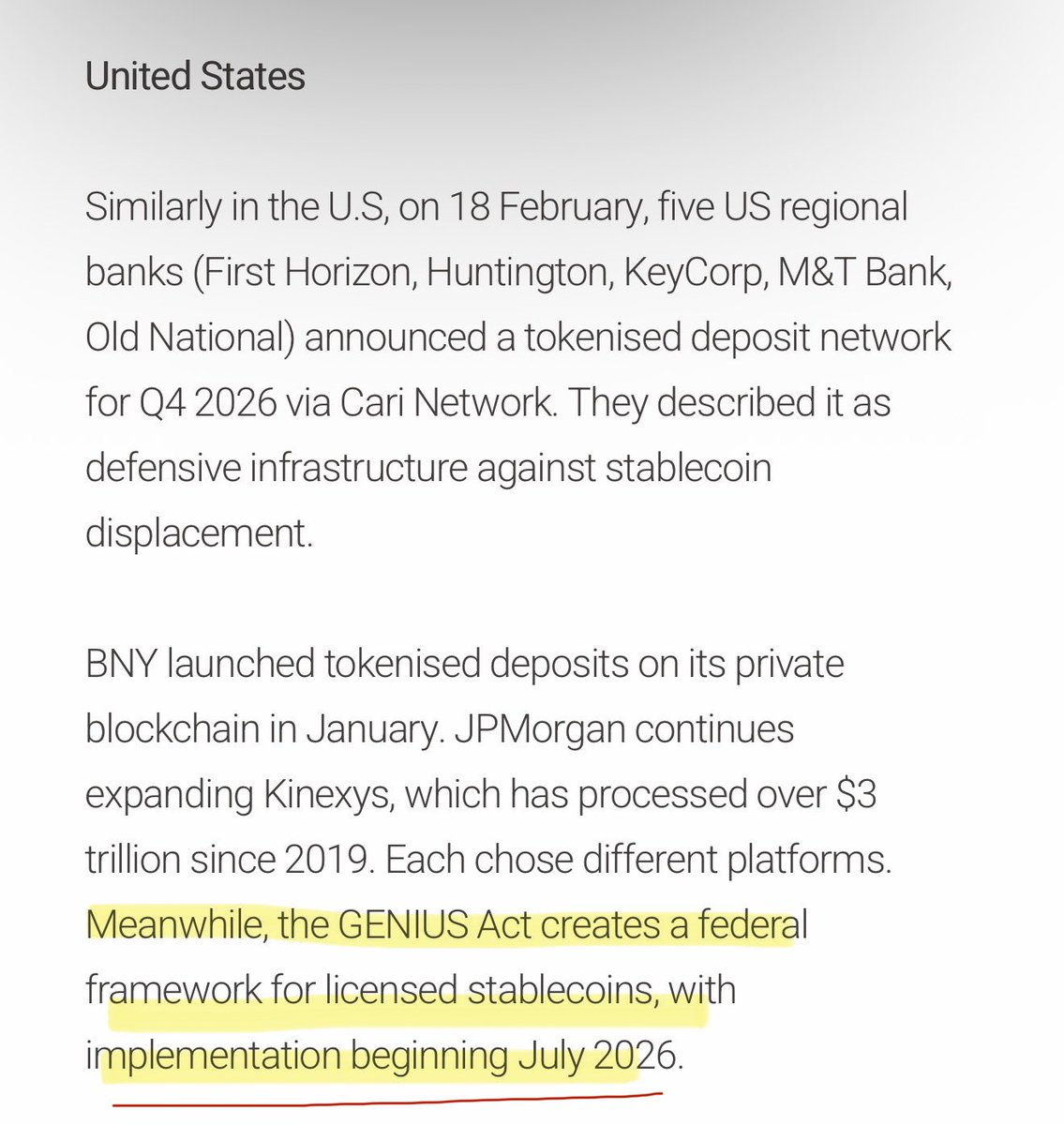 ‼️THE GENIUS ACT WILL BE IMPLEMENTED IN THE U.S BEGINNING JULY 2026‼️

Documented.📝👇