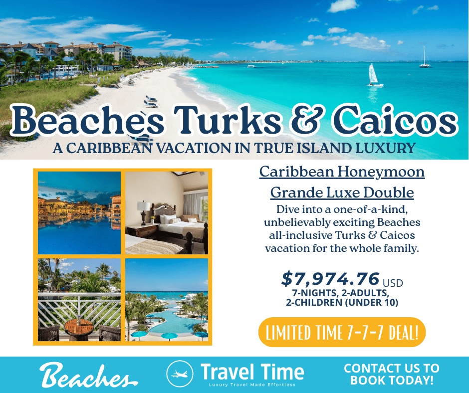 TravelTimeLois's tweet photo. 🌴✨ Dreaming of the perfect Caribbean getaway? Look no further than Beaches Turks &amp; Caicos Resort Villages &amp; Spa!

💰 Limited Time 7-7-7 Deal: $7,974.76 USD

Planning a family vacation? This is the escape you’ve been waiting for. 🌊✨ https://t.co/s5In10d27i