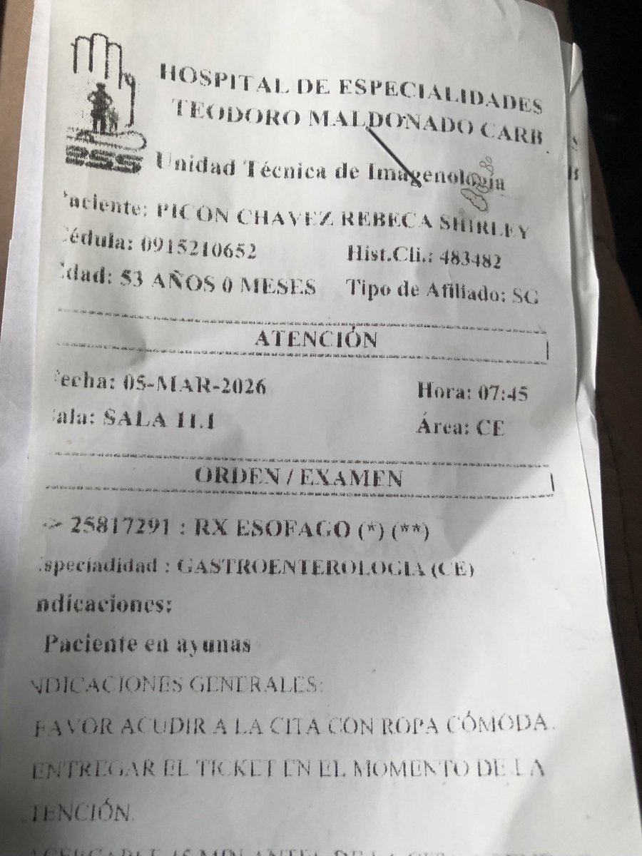 Bequi_21's tweet photo. @IESSec @DanielNoboaOk En Hosp. Teodoro Maldonado NO hay comunicación entre áreas , como es posible que agenden para exámenes, RX,https://t.co/3pSgHqfmFX NO tienen los insumos,mandan a comprar en otro lugar, NO AGENDEN, juegan con el tiempo de afiliados , 2 veces  reprogramar. https://t.co/YGydqxYzGU