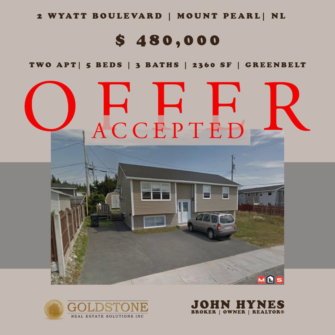 johnfhynes's tweet photo. #Goldstone #offeraccepted @acceptedoffer #twoapt #bungalow #twoaptbungalow #mountpearl #mountpearlrealestate #nlrealestate #realestatenl #fthb #YYT #newfoundland #home https://t.co/d6Ihm6bBy6