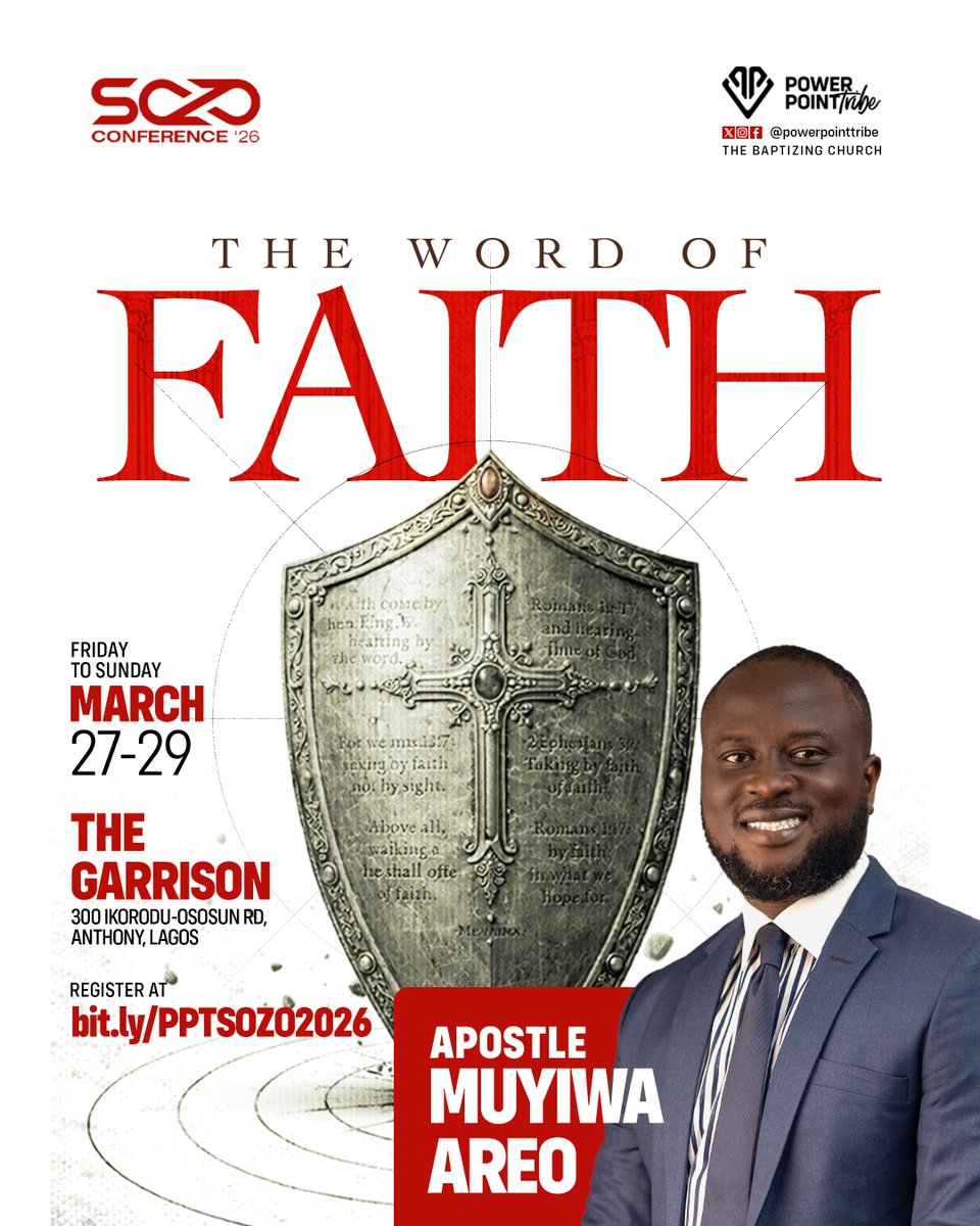 Join Apostle Muyiwa Areo <a href="/muyiwaareo/">muyiwa areo</a>  at SOZO Conference 2026 🔥 

Lead Pastor of Citizens of Light Church and President of MAMI, he is known for clear, practical Bible teaching and the message of freedom in Christ. 

Register: bit.ly/PPTSOZO2026 #SOZO2026 #PowerPointTribe