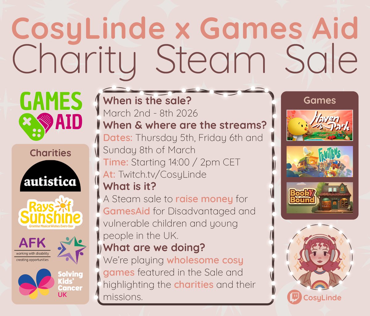 CosyLinde's tweet photo. ๐ด LIVE NOW
It's our first stream supporting #GamesAid this week! We're going to be playing some Fruitbus by @krillbite which is one of the games featured in the Games Aid Steam Sale.
Join in for cosy vibes and chats
โช๏ธ https://t.co/r6bBJCa0IL https://t.co/QWUD0pskYr