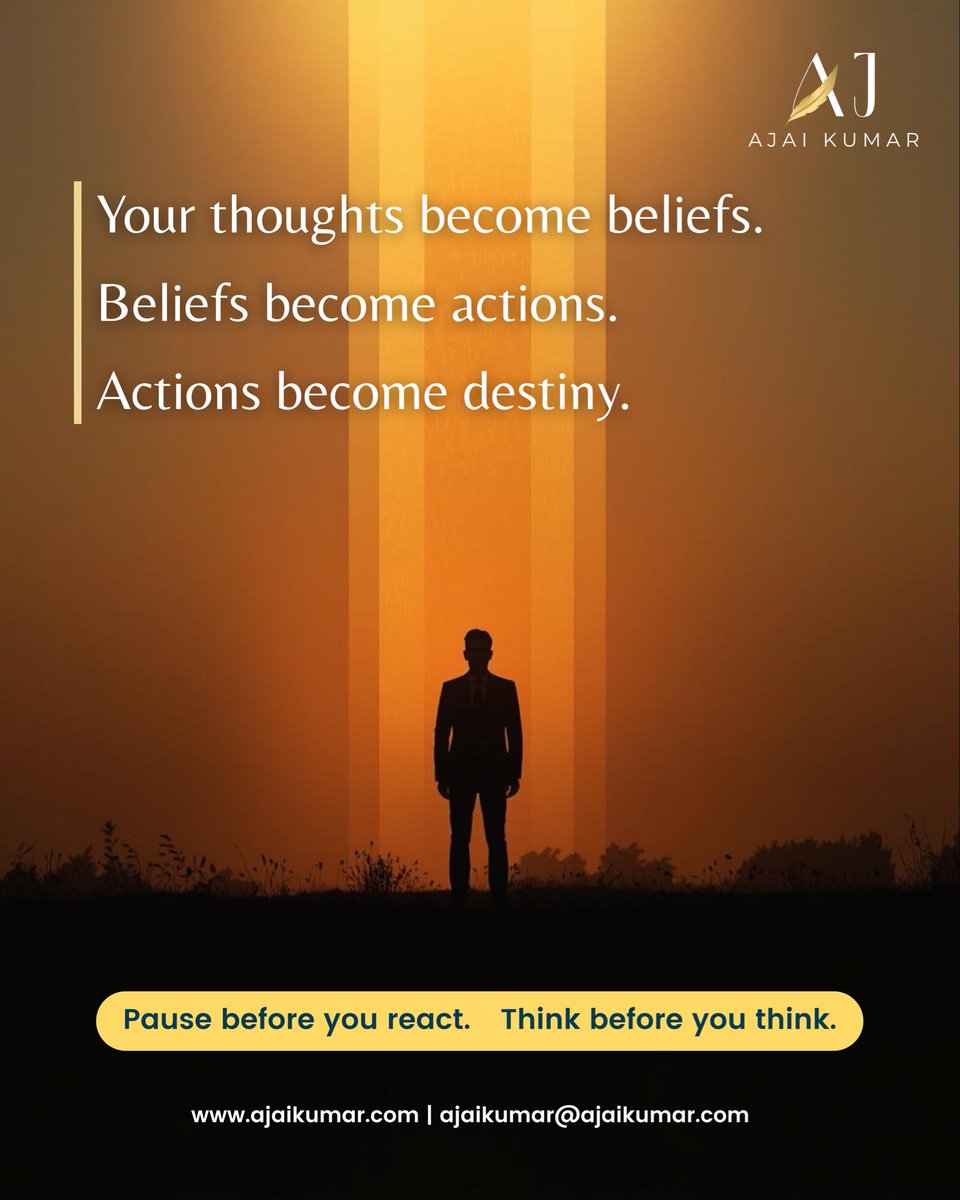 AjkumarAj's tweet photo. A single thought can start a chain reaction.

Thoughts form beliefs.
Beliefs drive actions.
Actions define destiny.

Master the first step — your thinking.
Pause. Reflect. Choose wisely.

#ThoughtLeadership #InnerPower #MindsetShift #DestinyByDesign #AjKumarAj https://t.co/y1VDMjTN5S