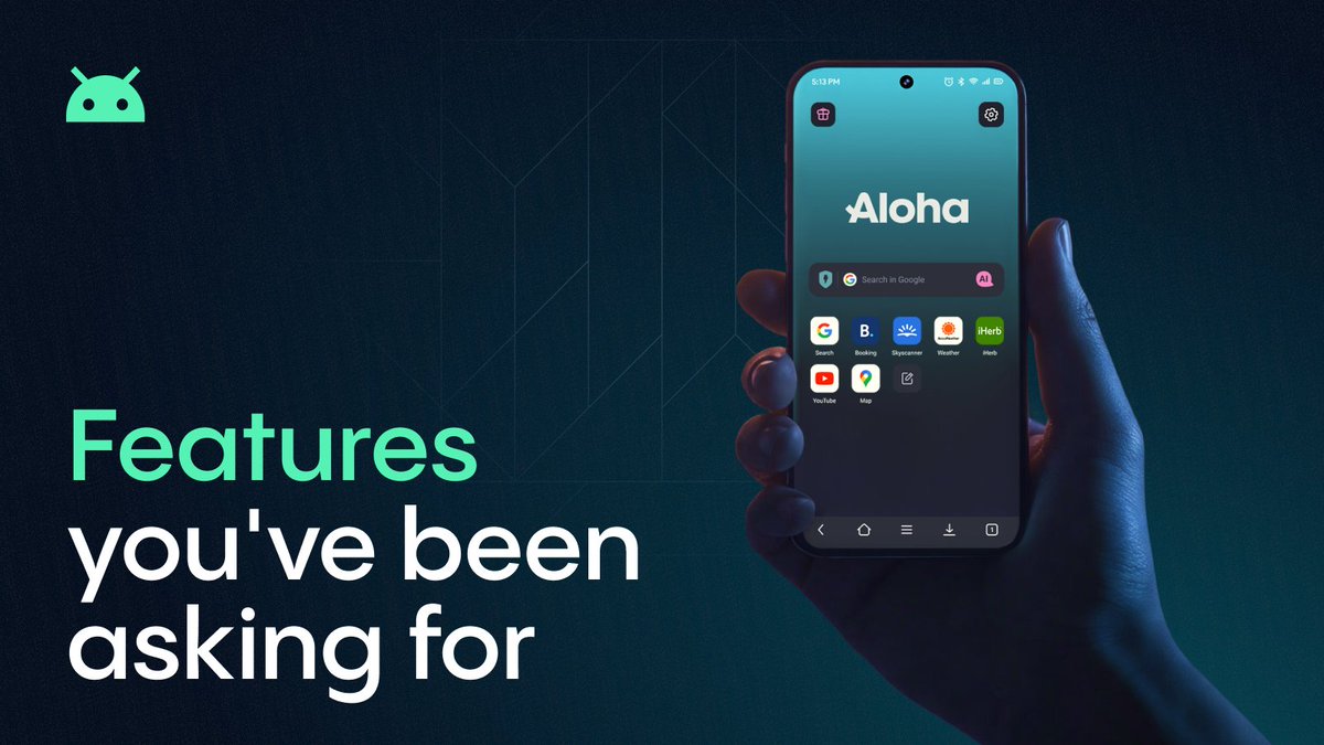 alohabrowser's tweet photo. Android update live: Aloha Browser just got calmer and smarter.

New design, refreshed icons, full-screen wallpapers, and the new Obsidian muted theme that’s genuinely easy on the eyes.

Long-press the home icon for widgets: Quick Search or instant normal/private tabs.

We also removed trending suggestions – cleaner search, zero distractions.

Update here: https://t.co/kNZ31CLvrT

Obsidian users – reply with 🌑
#AlohaBrowser #AndroidUpdate