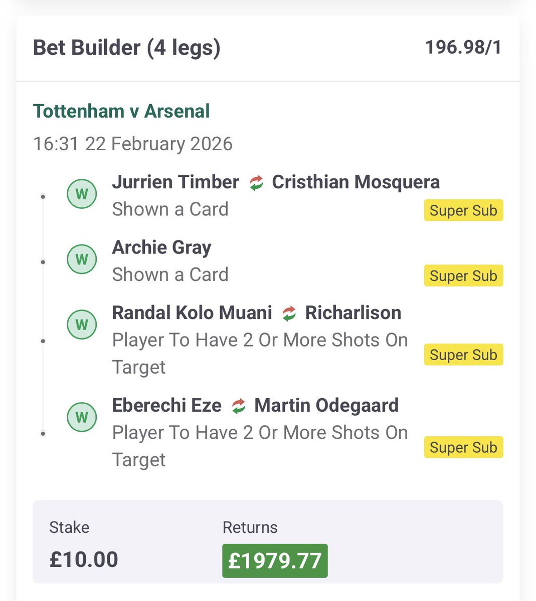 KentysTIPs's tweet photo. 2 bet builders won with decent odds! Will be posting one tonight for the spurs vs palace game! https://t.co/4KAhpOSLCD