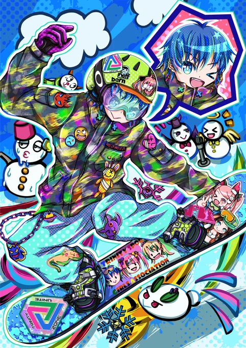 なんか画像が板仕様なので、イラストがめっちゃ細長くなってスタイル抜群になってるwww 雪山系のイラストも描いてるよん よろしくなのん。 なぎさチャが乗ってる板にも例の2人がいますね… #GJ16_5自己紹介 #GJ16_5