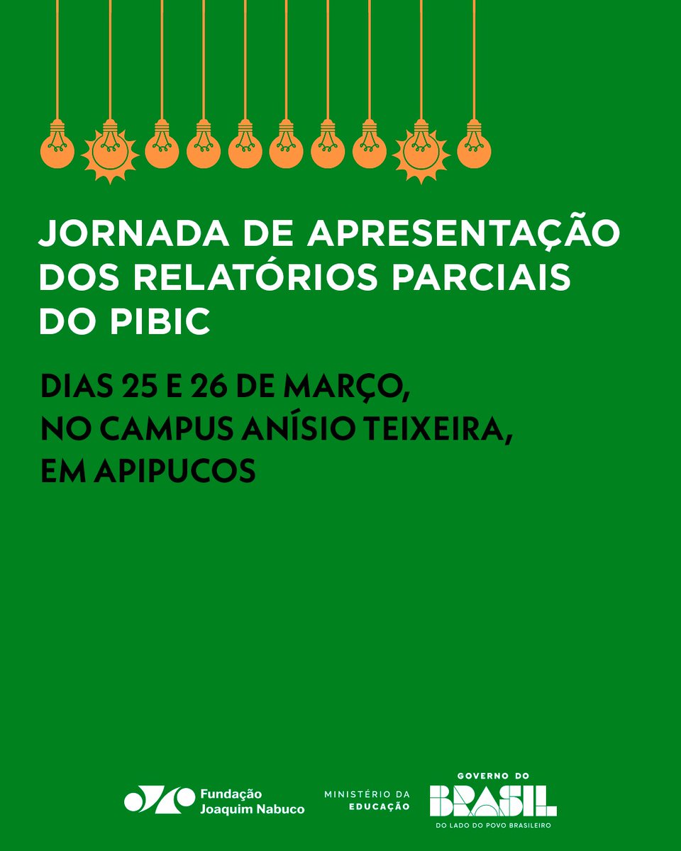 ✍🏼 A Fundaj promove a Jornada de Apresentação dos Relatórios Parciais do Programa Institucional de Iniciação Científica (Pibic) Graduação.

Após a mesa de abertura no 1º dia, a programação seguirá com as apresentações dos relatórios, visando acompanhar as pesquisas em andamento.