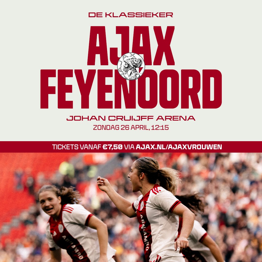 AjaxVrouwen's tweet photo. Another big game in the ArenA! 🏟️

Ajax - Feyenoord on the 26th of April. Be there.