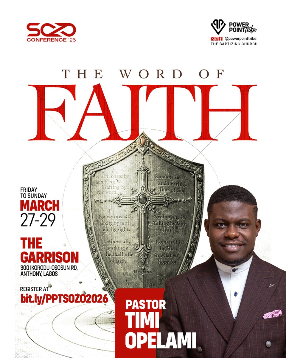 Join Pastor Timi Opelami @timiopelami at SOZO Conference 2026 🔥 

Senior Pastor of The Baptizing Church - Out of Zion, he is known for Scripture-centered teaching that helps believers grow in faith, leadership, and purposeful living. 

Register: bit.ly/PPTSOZO2026 #SOZO2026