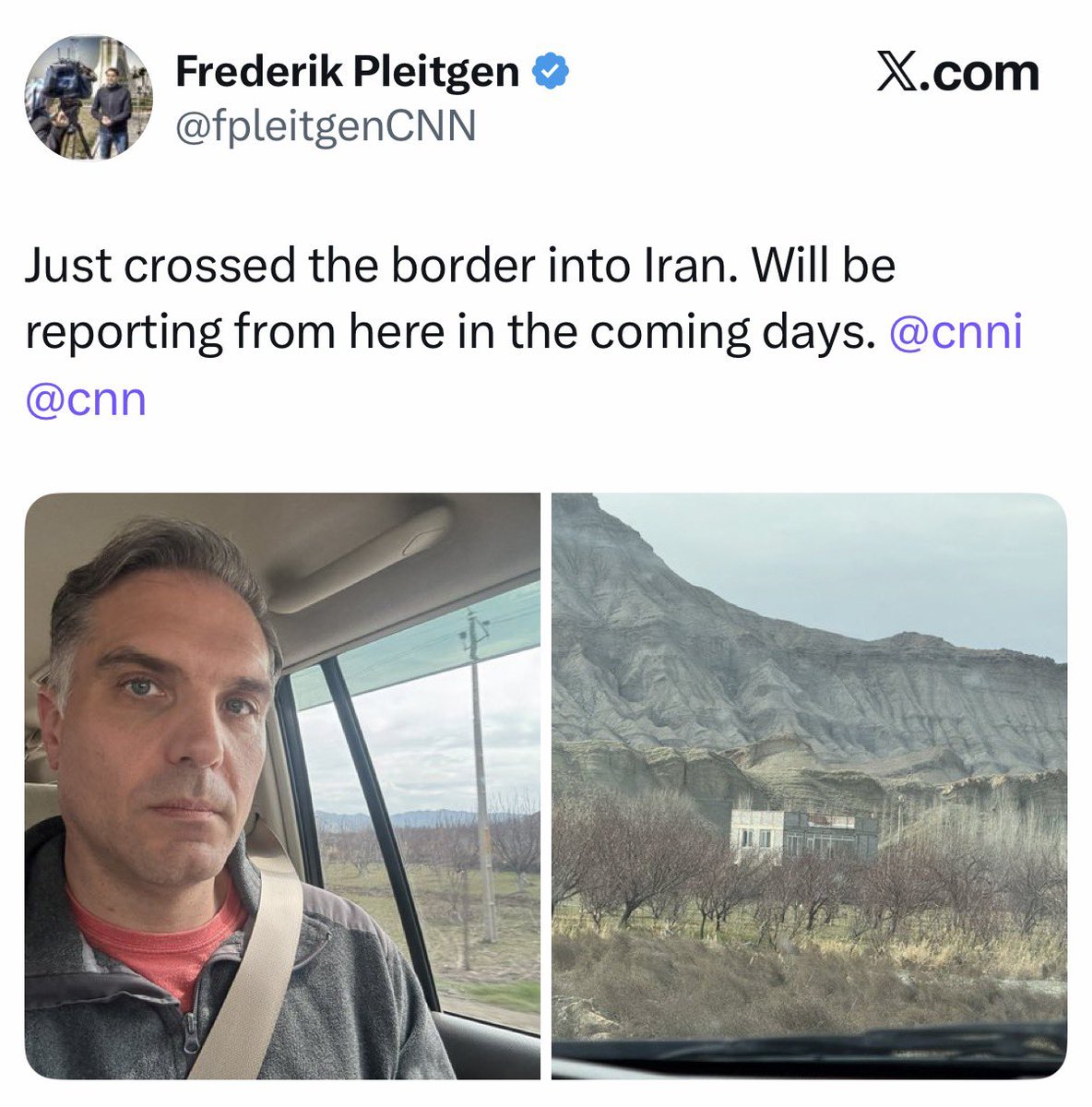 NiohBerg's tweet photo. If the regime in Iran allows you in as a journalist while they are at war with your country, it's because they see you as a useful tool.

And because they know you will align with their propaganda.

CNN continues to be FAKE NEWS. https://t.co/KTz04rPrQk
