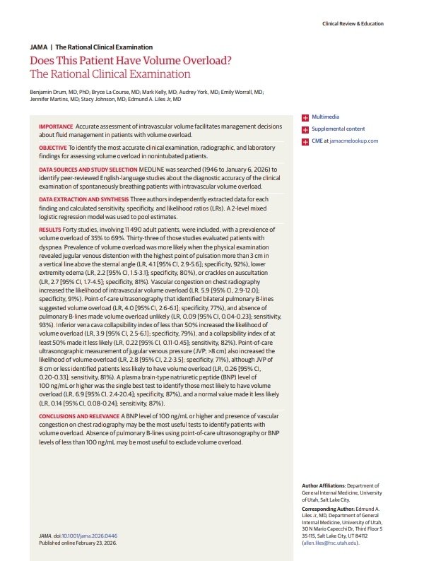 SOMELaguna's tweet photo. Evaluación Clinica de la Sobrecarga de Volumen 💧🏥

🔰📚JAMA 2026

doi:10.1001/jama.2026.0446

Enlace a Artículo Completo👇🏻✅🆓
https://t.co/rPEDXf5xvO https://t.co/6sbDOkZje0
