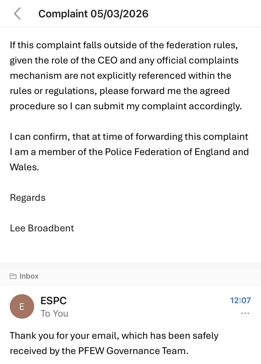 leembroad's tweet photo. My formal complaint to @PFEW_HQ 

Such allegations warrant internal investigation and his suspension would be entirely justified to safeguard evidence and protect future witnesses, encouraging others in the building to come forward and speak confidently about what they have seen. https://t.co/Y8h7uIVhRv