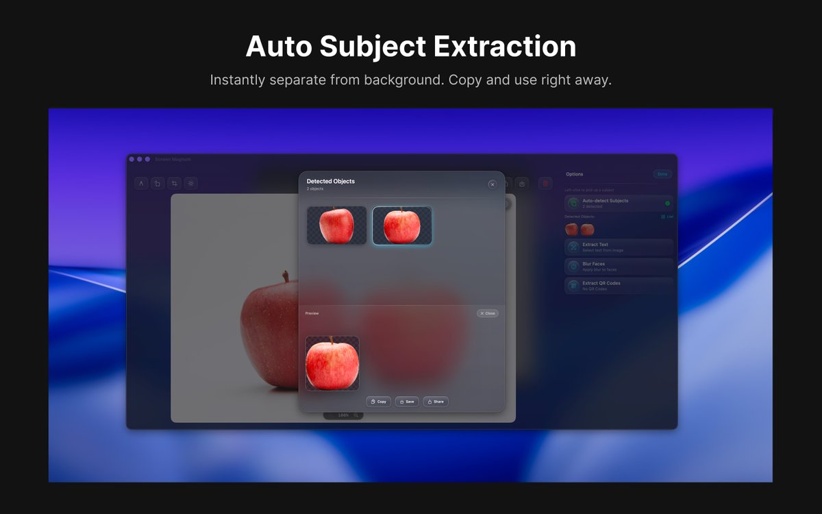 Hiroxbon's tweet image. Need a simple screenshot tool for macOS?

Screen Magnum does it all — capture, OCR, copy. Locally. No cloud, no bloat.

Free on the Mac App Store 👇
apps.apple.com/jp/app/screen-…

#macOS #productivity #screenshotapp #ScreenMagnum