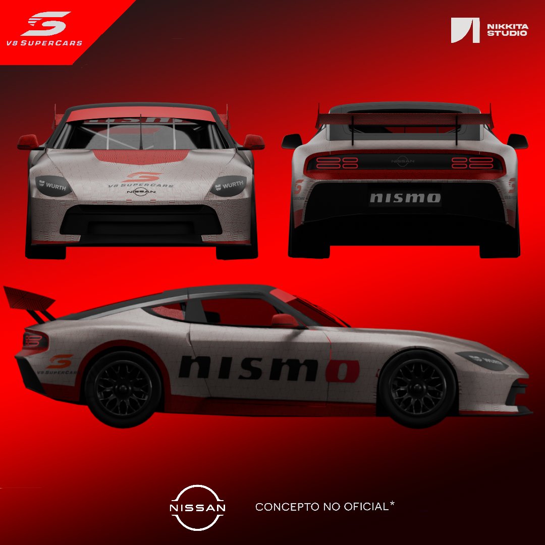 MarioPotee's tweet photo. Nissan Z Nismo — V8 Supercars concept.
El Z reinterpretado bajo la silueta y proporciones del Supercars Championship: carrocería ensanchada, postura baja y aerodinámica funcional.
Un coupé compacto adaptado al formato de turismo V8
#NISSAN #v8supercars #Znismo https://t.co/ziHeSGHY7U