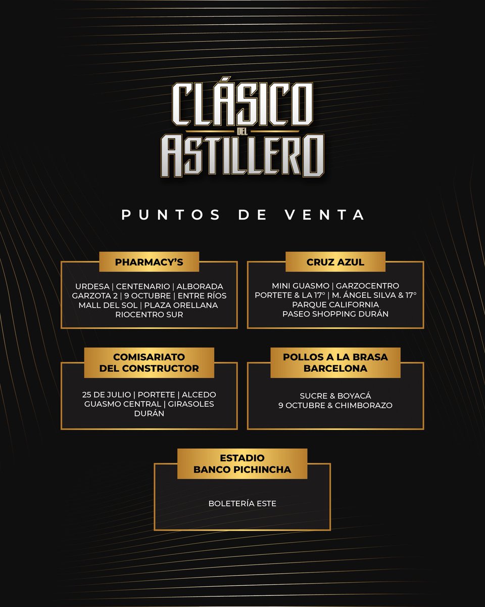 BarcelonaSC's tweet photo. ¡Que nadie se quede afuera! ⚔️

🎟️ ¡Inicia la venta de entradas para el Clásico del Astillero!

💻 Detalles: https://t.co/hFNcXlTv2W https://t.co/1xlgpzN8CA