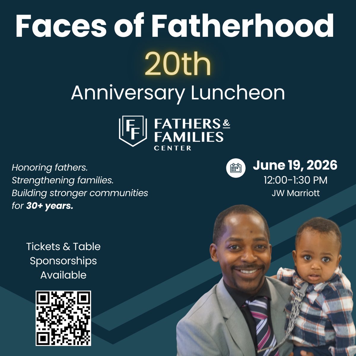 FFC_Indiana's tweet image. We’re celebrating 20 years of the Faces of Fatherhood Luncheon — and 30+ years of impact serving fathers &amp;amp; families.

Join us June 19, 2026 at the JW Marriott.

Tickets &amp;amp; table sponsorships now available: …sandfamiliescenter.networkforgood.com/events/92338-2…

#FacesOfFatherhood #FathersMatter
