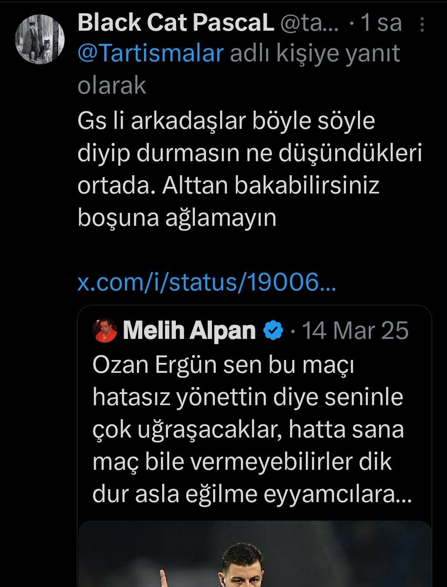 melihalpan's tweet photo. Şimdi akıllarınca bu 2 klavye çocuğu 2025 yılında Ozan  Ergün ile attığım tweetle beni hedef gösteriyorlar... Araştırmadan benim ne yaptığımı bilmeden ahkam kesiyorlar...
1.cisi 14 Mart 2025 yılında atılan bu tweet Ozan Ergün'ün Süper ligde yönettiği ilk maçtı... Ortaya düdük çalınan bir maçtı yeni bir hakem olduğundan eytam yapmadığı için Türk futbolu adına sevindim ve tweet içeriğinde olduğu gibi hakeme diğer hakemler gibi olmaması temennisi var. Ama Ozan Ergün daha sonra yönettiği maçlarda belki hatalar yaptı belki günün şartlarına uydu bilemem ama daha sonraki tweetlerimle kendisini eleştirmişim... Beni akıllarınca linçletmek isteyen kişilere sormak lazım eğer gerçekten Bjkliyseniz hakemden neden şikayet ediyorsunuz Ozan Ergün Beşiktaşın 5 maçını yönetmiş 3ünü kazanmış 2sinde beraberlik almışsınız yenilginiz yok utanmanız yok