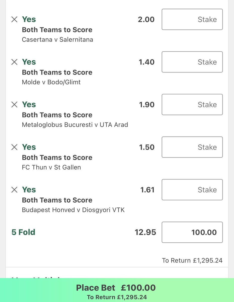 hunter_bookie's tweet photo. BTTS ACCA LOADED. 🔥

5 FOLD 👉🏻 Both Teams To Score

£100 ➡️ £1,295.24 👀💰

#BTTS #ACCA #BettingTwitter #GoalsLoading https://t.co/DdSUmKeImH