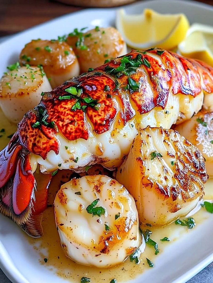 Garlic Butter Lobster &amp; Seared Scallops 🦞🧈